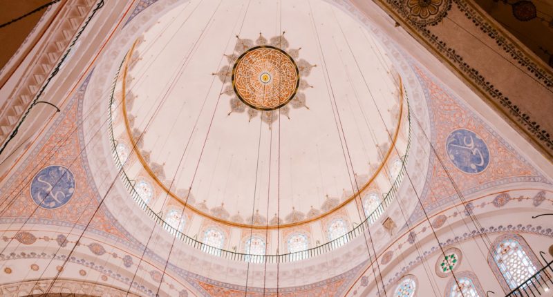 main dome with colorful ornamental elements in blue mosque