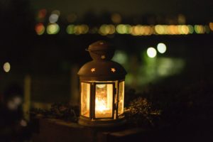 photo of yellow lantern during night